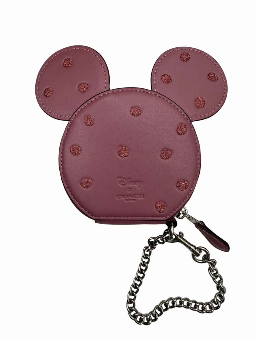 Coach x Disney Minnie Mouse Coin Case 37539B Pink Glitter Polka Dot Leather